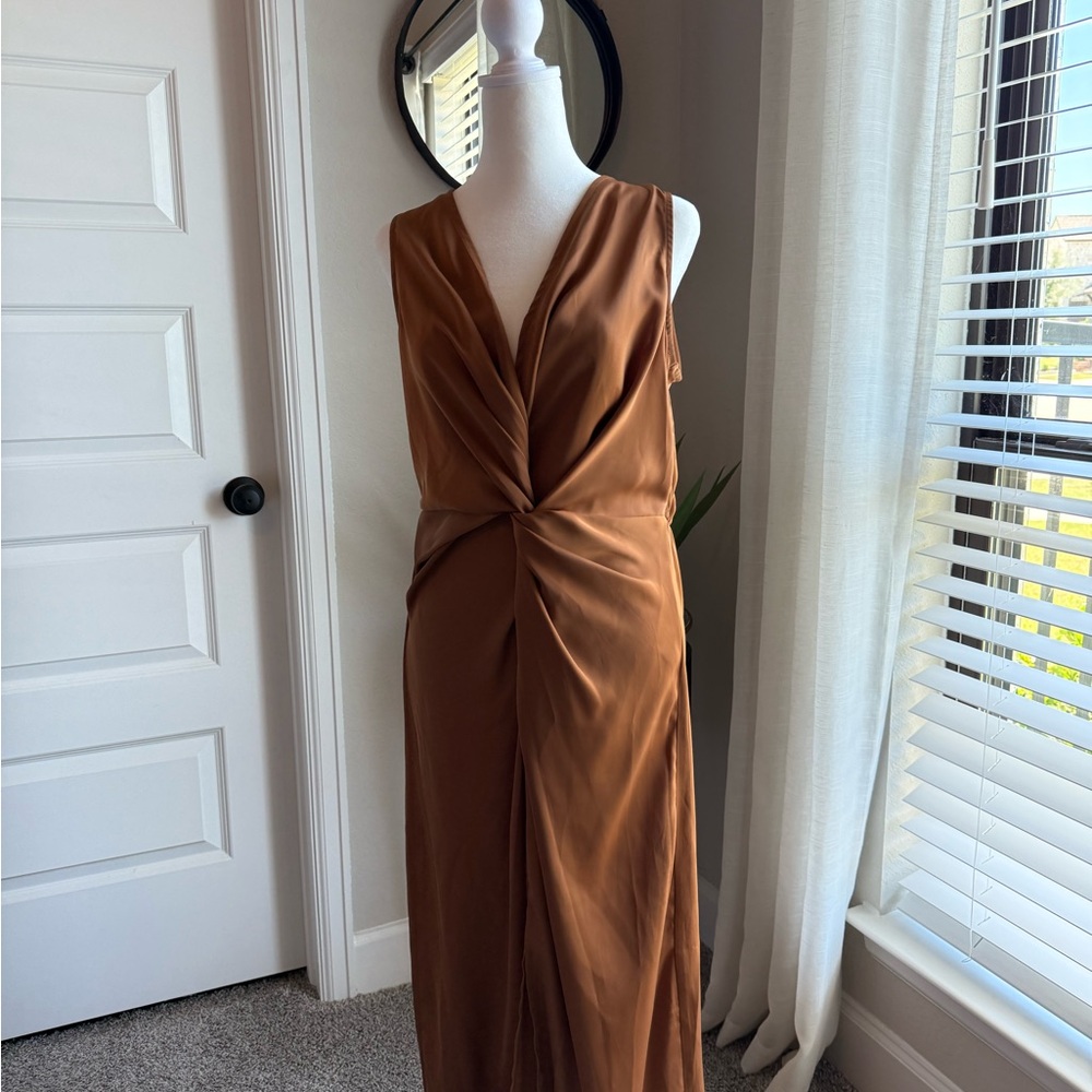 Elegant Brown Twist-Front Dress